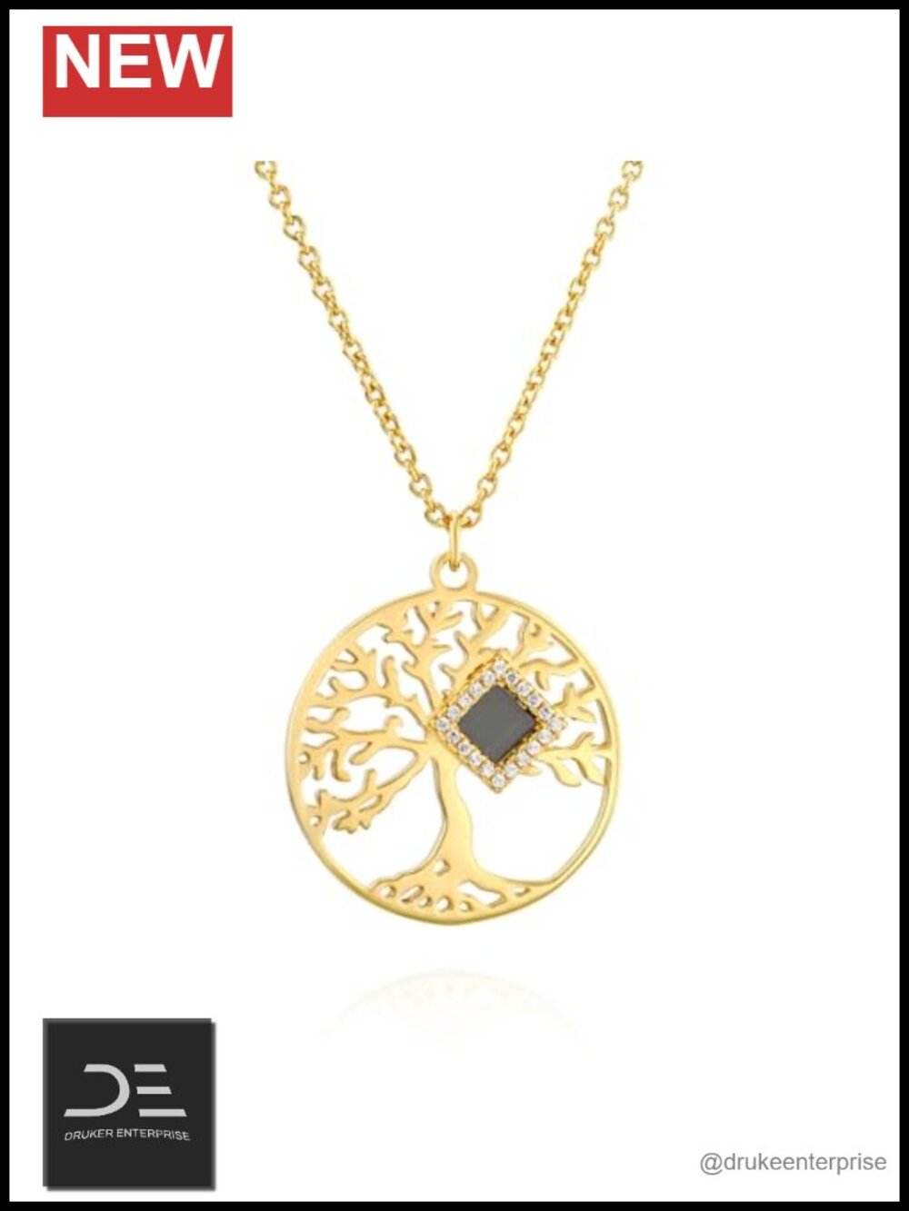 18K Gold Plated Tree of Life Pendant Necklace with Bible Chip